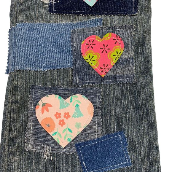 Patched Boho Jeans Pink Hearts Wide Leg Upcycled Denim Womens 4 Hydraulic - Picture 6 of 13